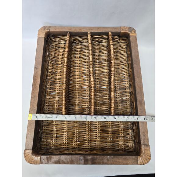 Rectangle Wicker Silverware Tray Organizer 5 Compartments Utensil Holder Spoon - Picture 6 of 8